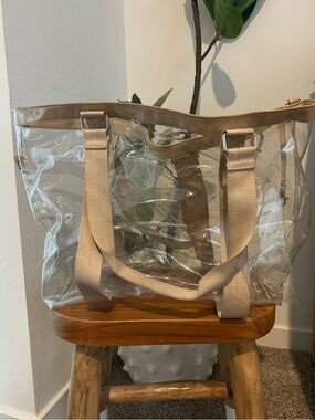 BEIS Clear Travel Tote with Beige Trim and Straps